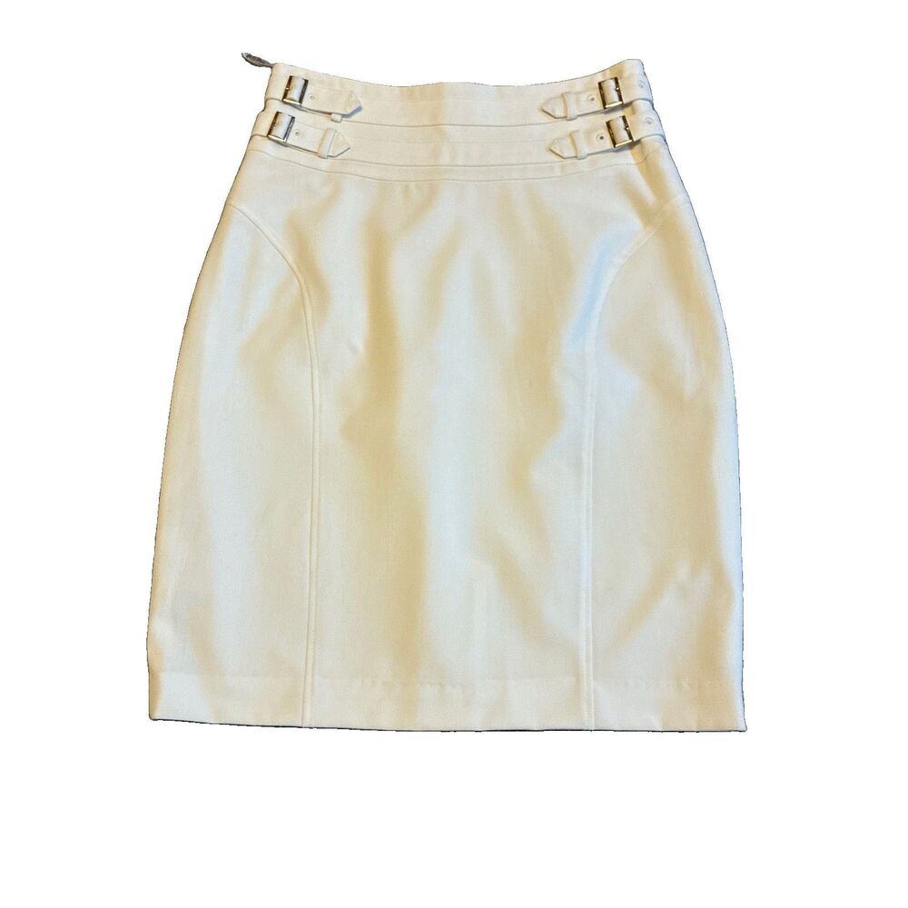 Vintage Y2K Whimsigoth Calvin Klein Ivory Buckle Limited Ed Pencil Skirt Sz S